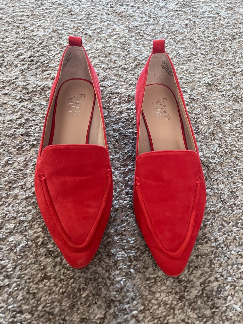 Franco Sarto Suzie Red Suede Pointed-Toe Loafers